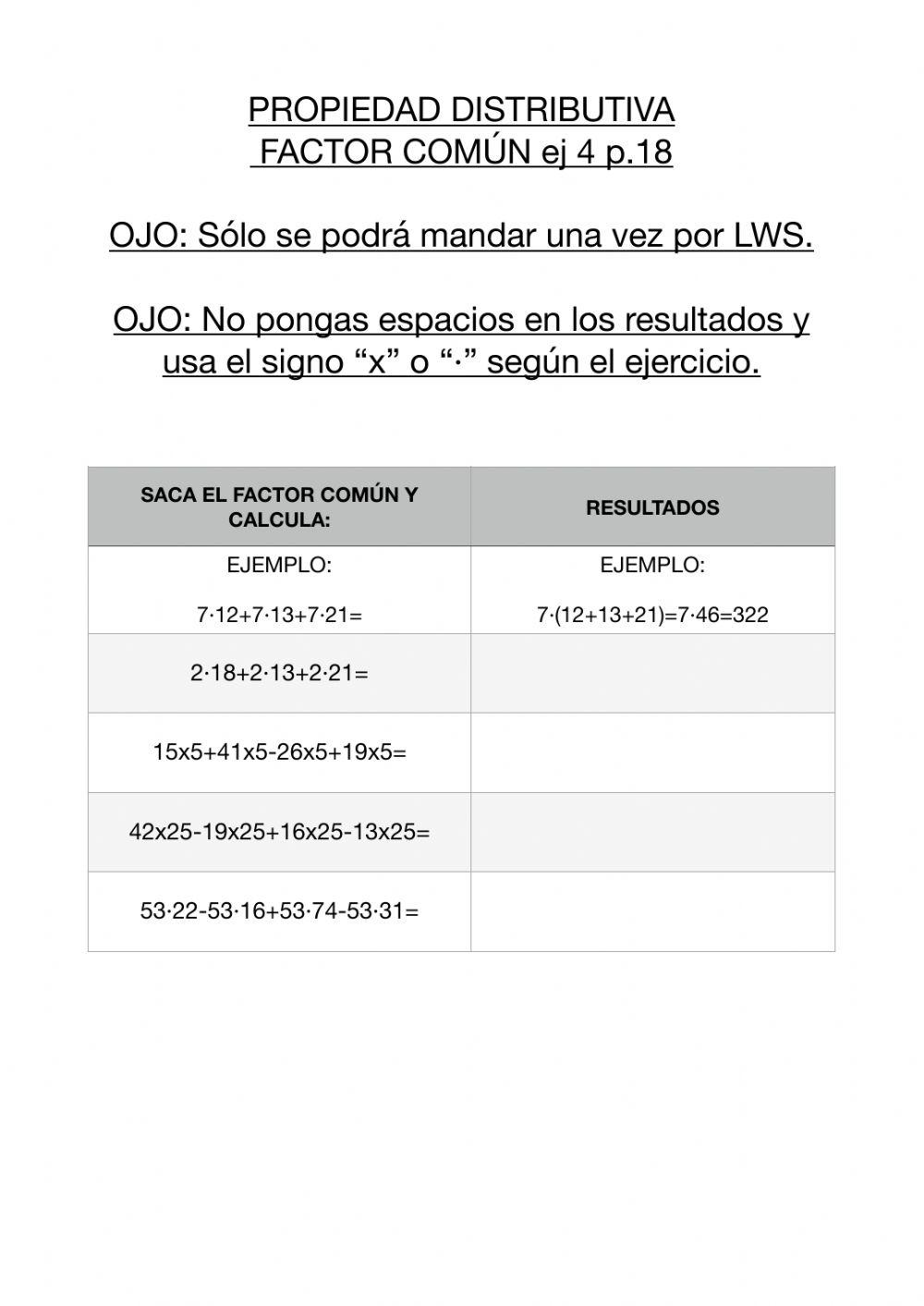 Propiedad distributiva, factor común