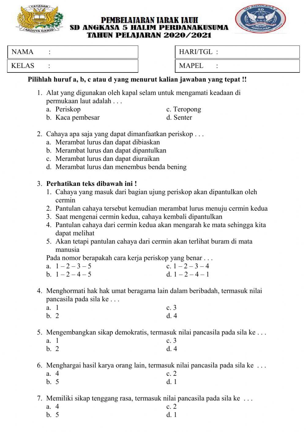 Latihan soal bupena tema 5 sub3 pemb 3&4