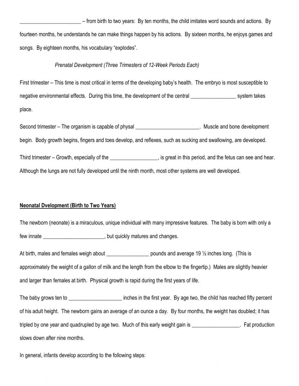 Stages of Physical Development