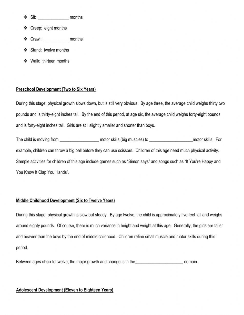 Stages of Physical Development