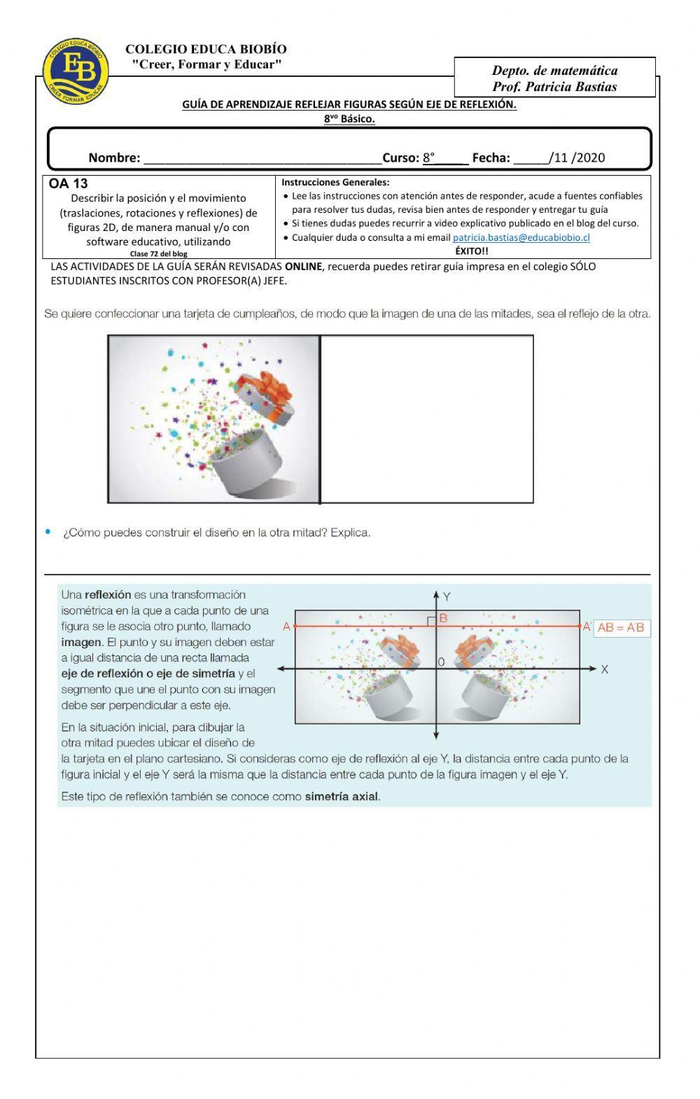 Clase 72 8° Reflejar figuras según eje de reflexión.