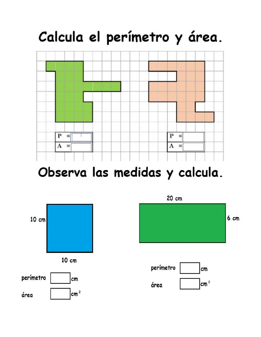 Tarea de perímetro y área 4to