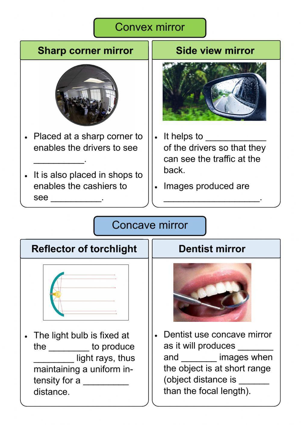 Applications of convex mirrors and concave mirrors