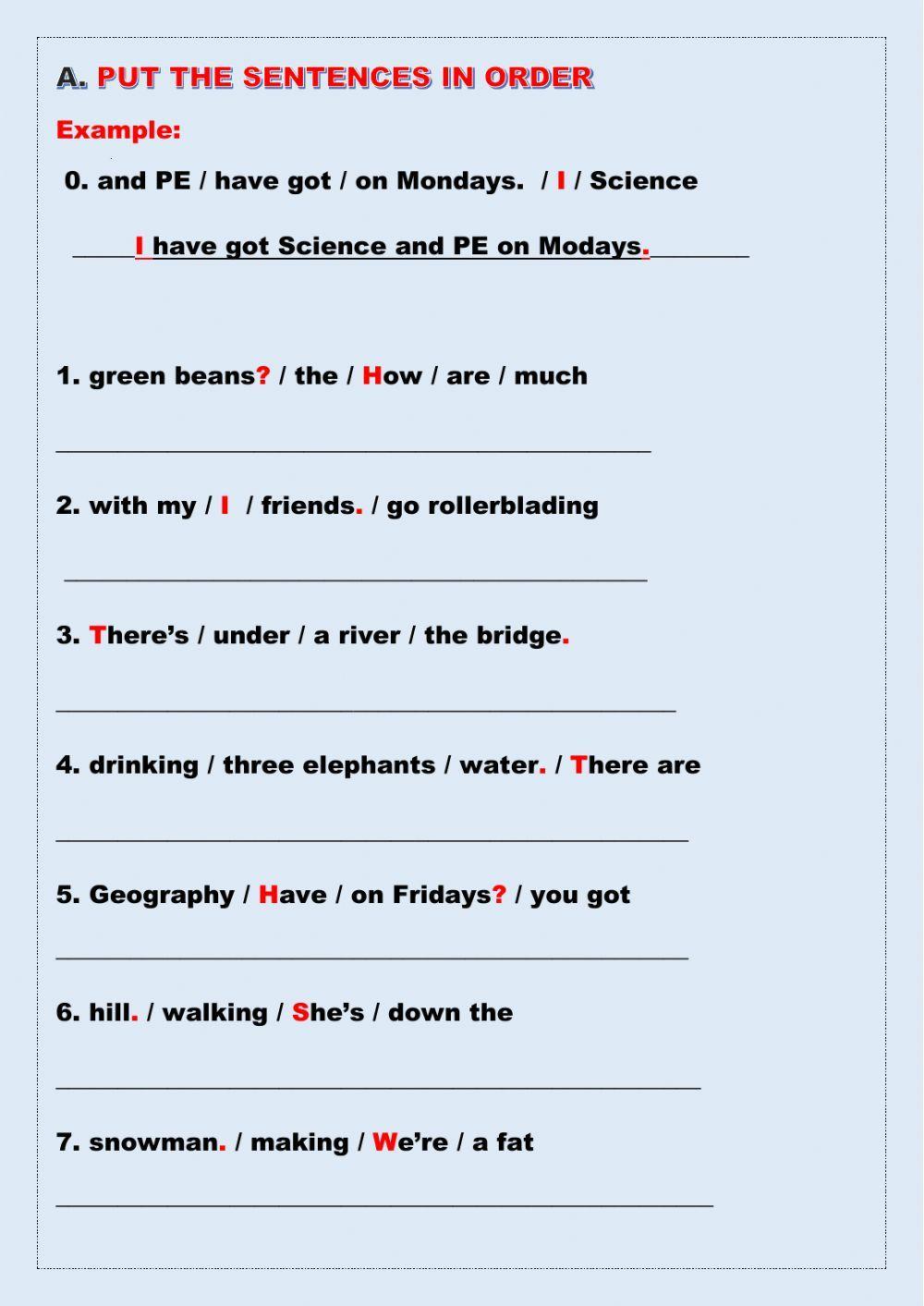 Order the sentences- Number the pictures