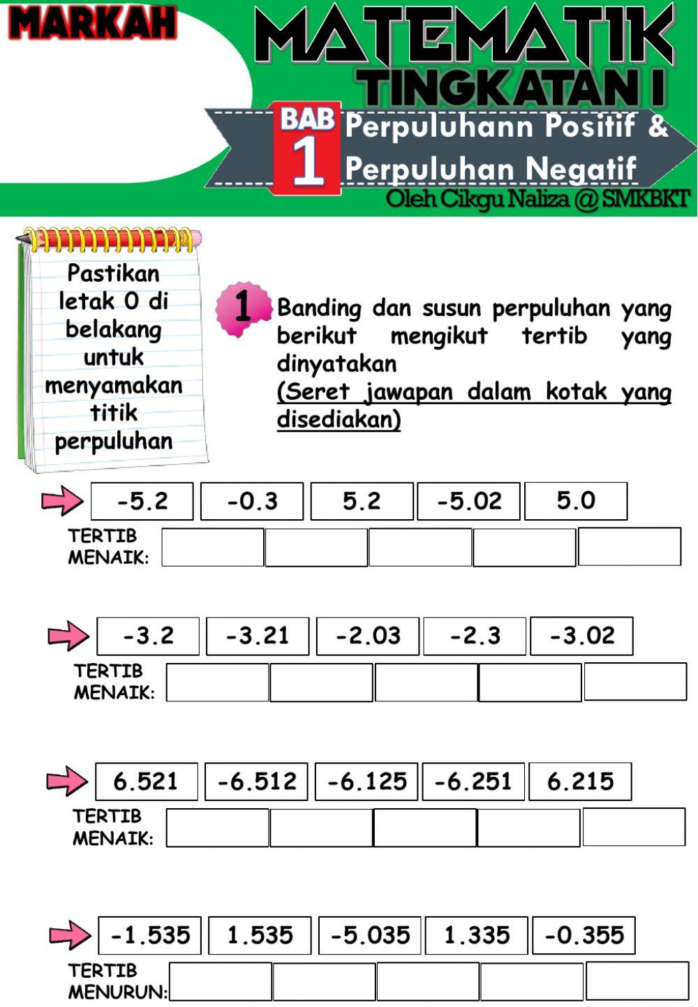 Perpuluhan positif dan perpuluhan negatif Perpuluhan positif dan perpuluhan negatif