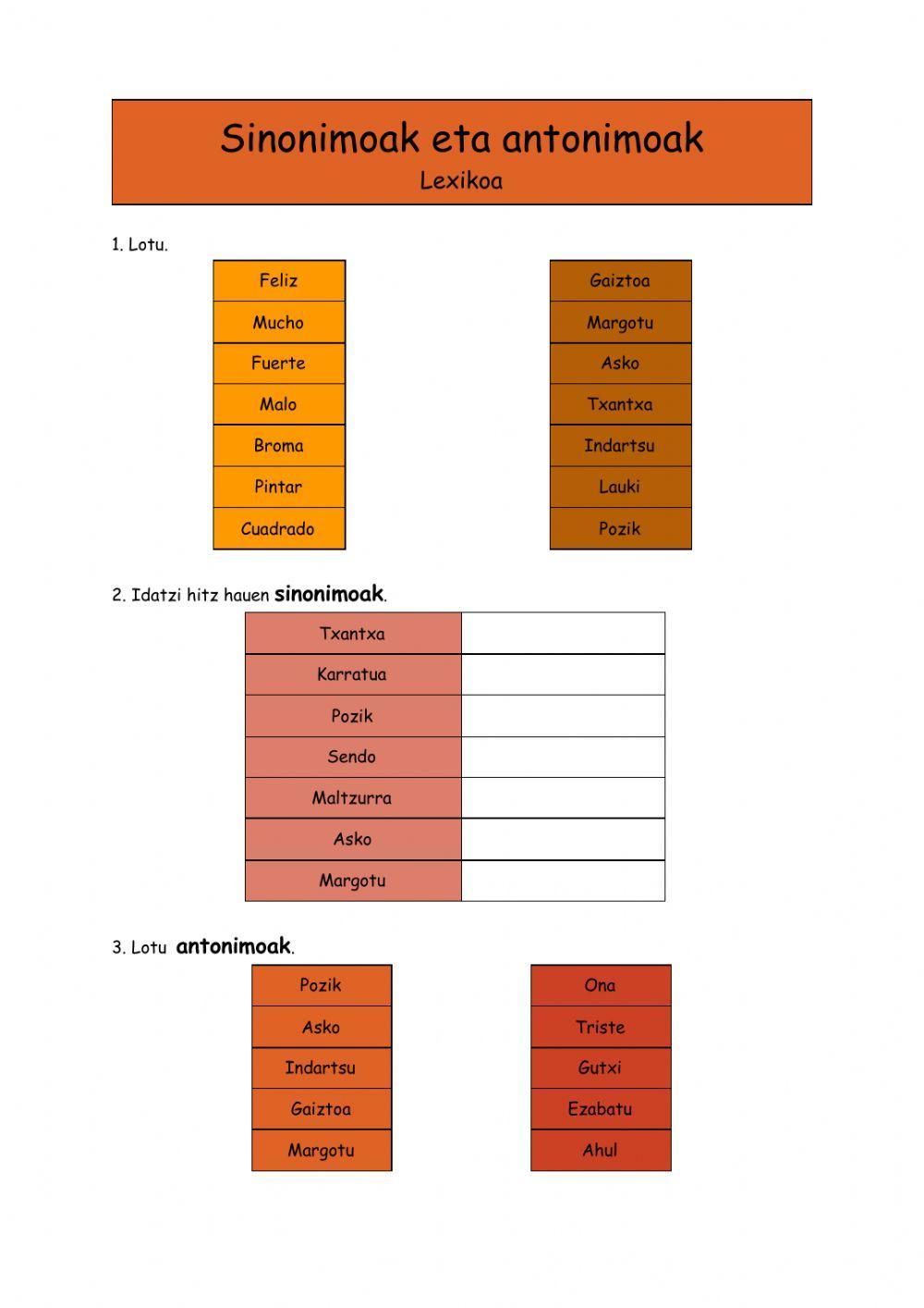 Sinonimoak eta antonimoak