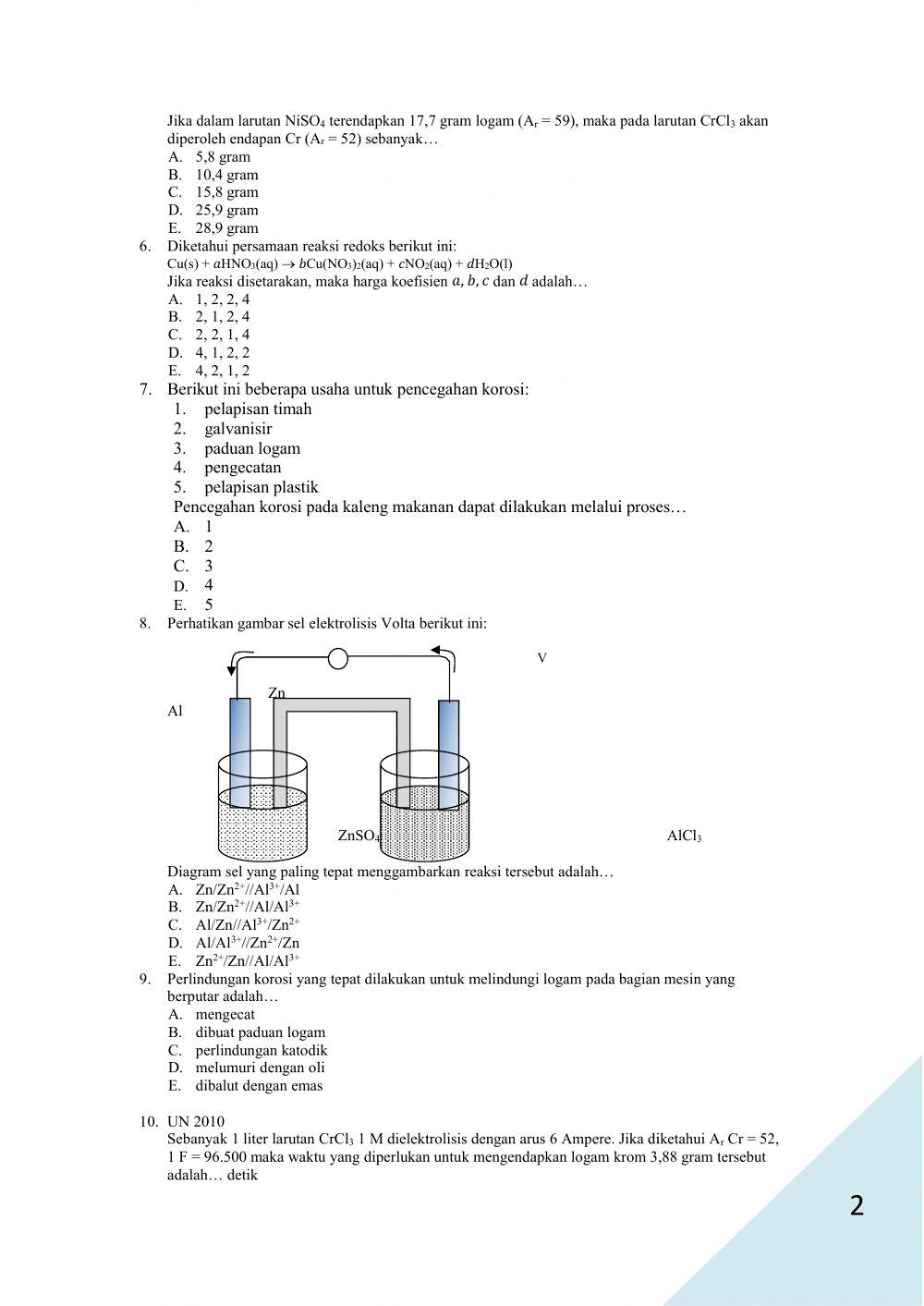 Ulangan Redoks dan Elektrokimia