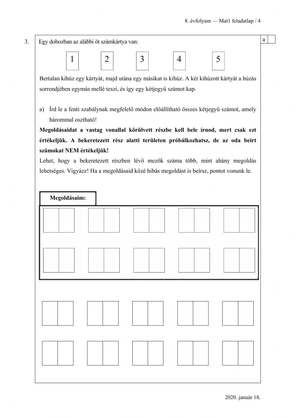 Matek központi 2020 első rész