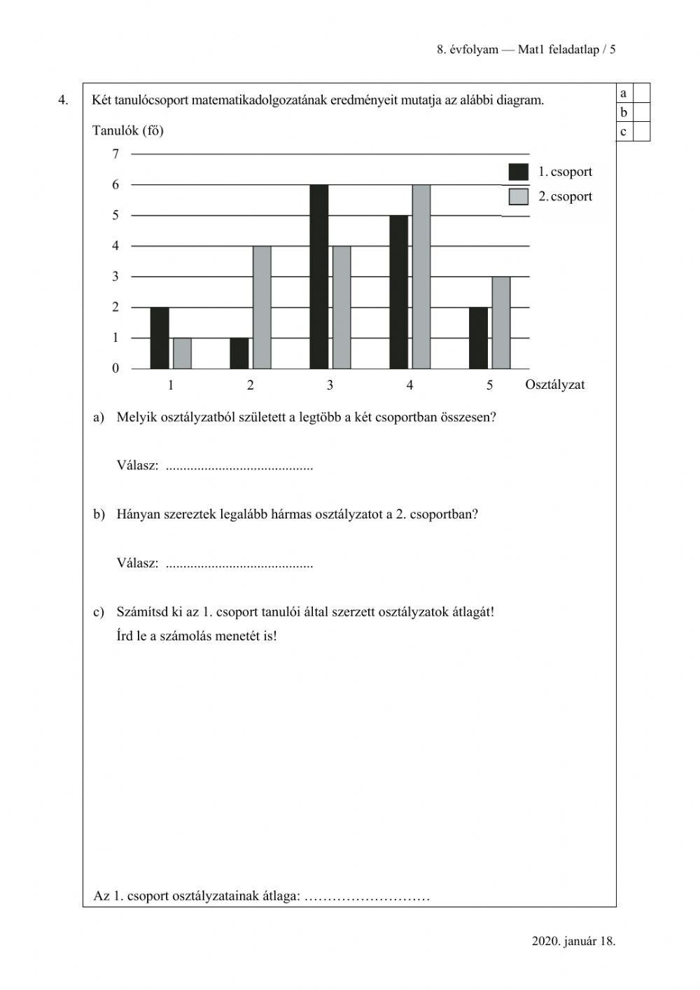Matek központi 2020 első rész
