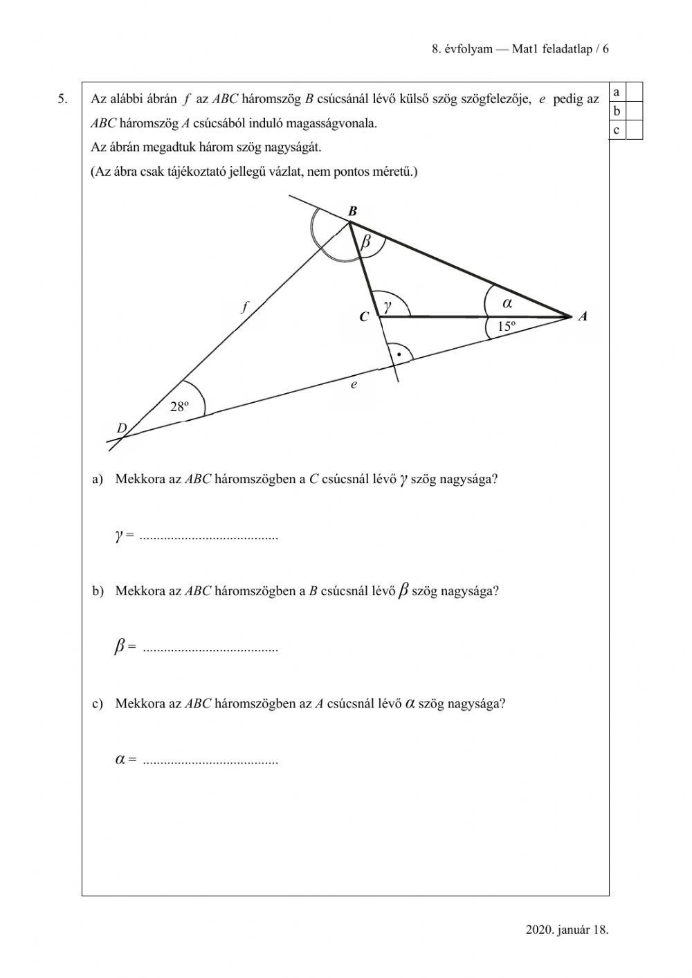 Matek központi 2020 első rész