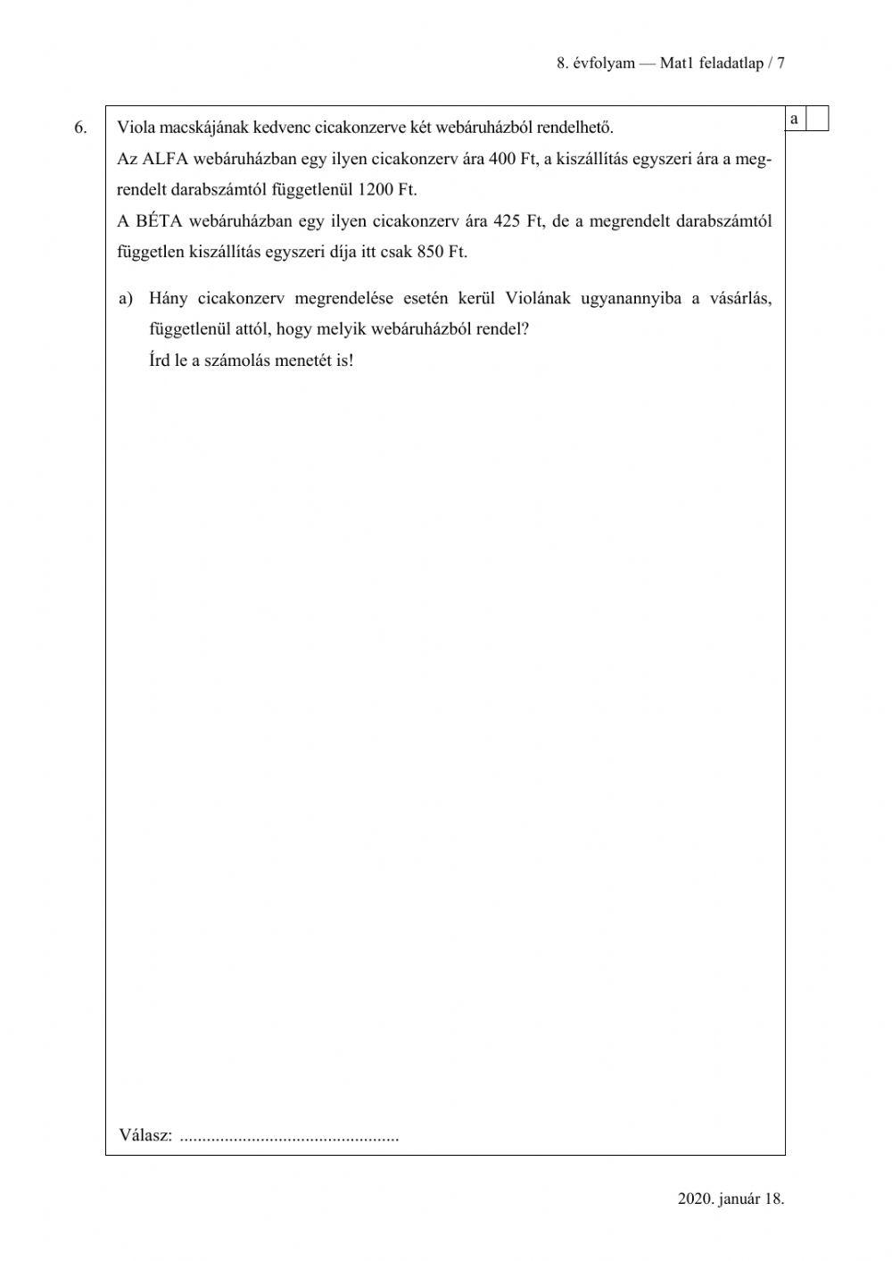 Matek központi 2020 második rész