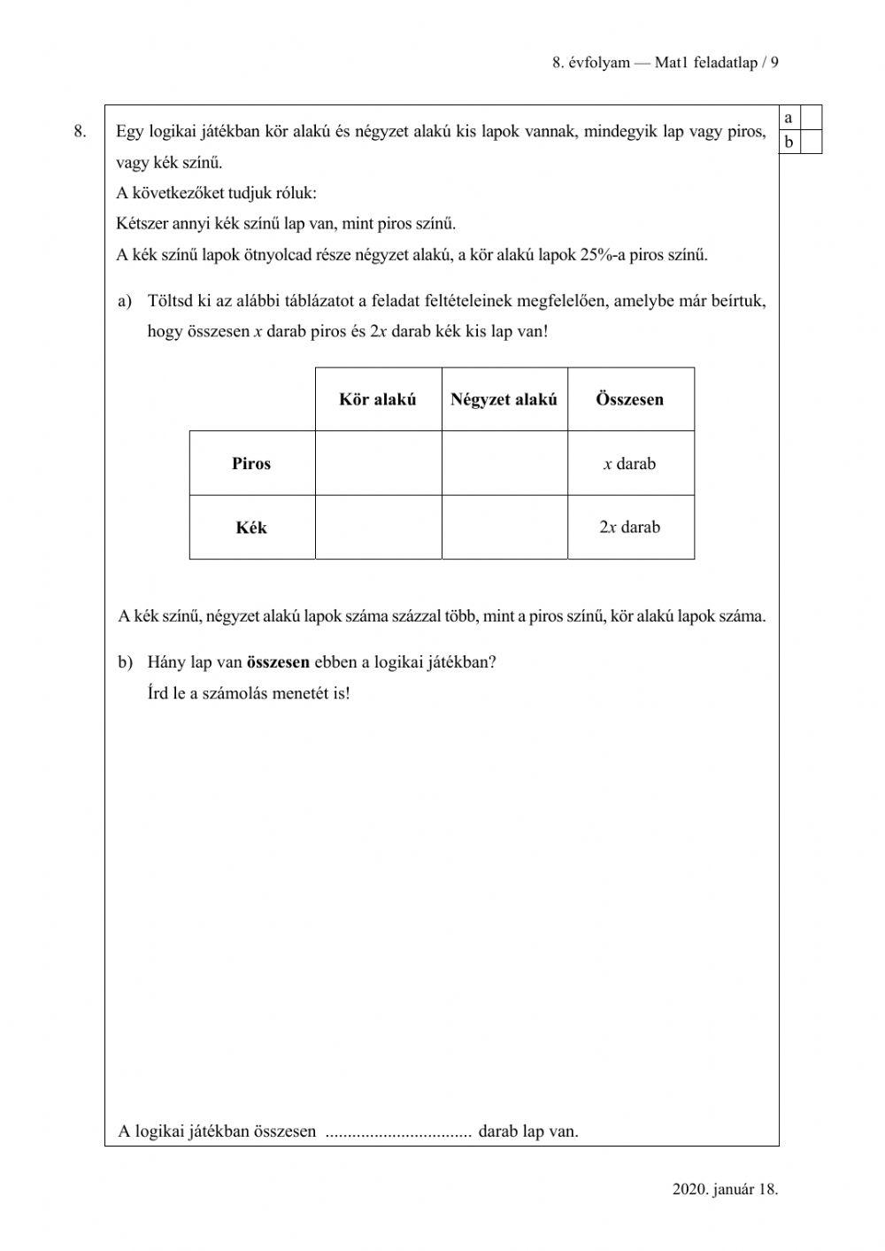 Matek központi 2020 második rész