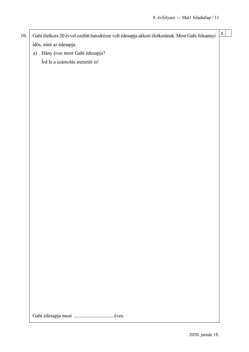 Matek központi 2020 második rész