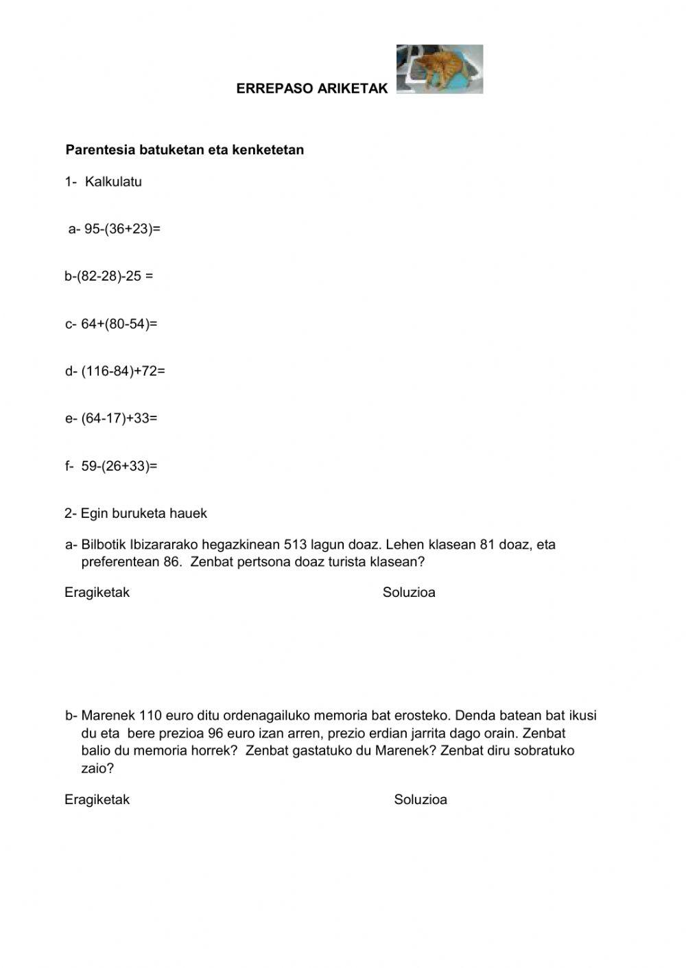 Parentesiaren errepasoa eta bi buruketa