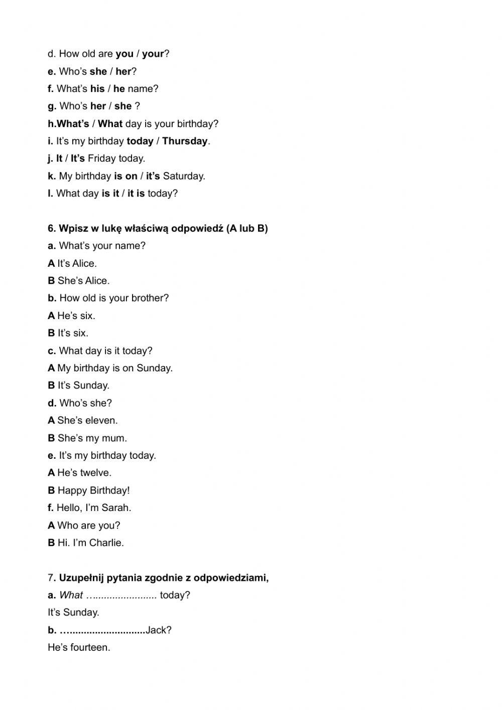 TODAY STARTER - UNIT 1 TEST