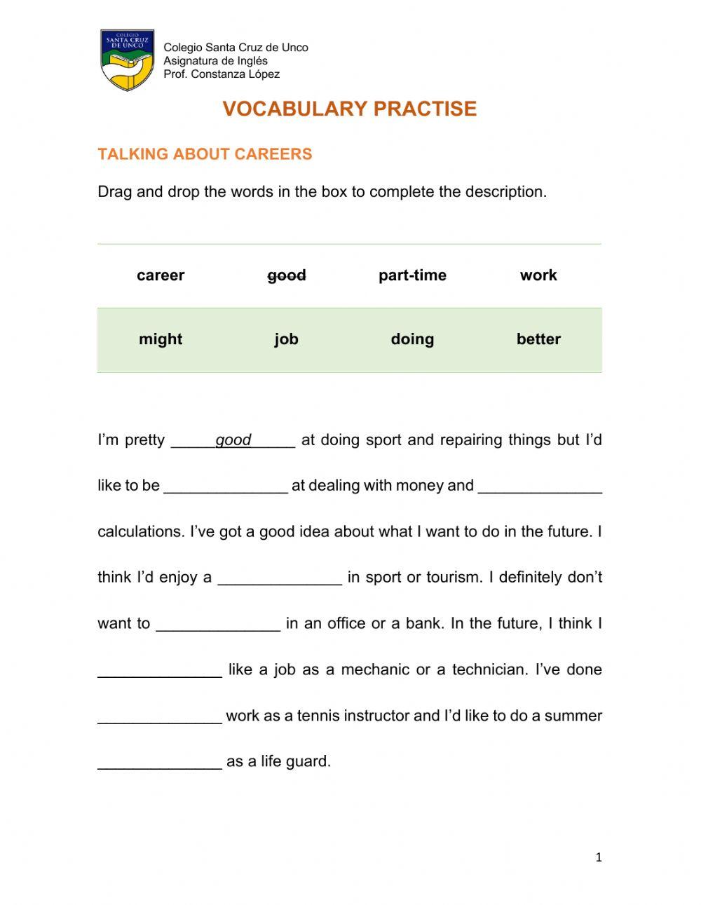 Vocabulary practise careers