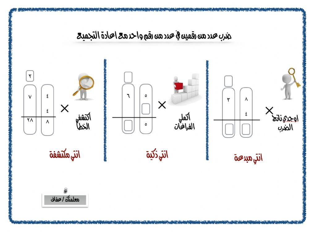 ضرب عدد من رقمين في عدد من رقم واحد ضرب عدد من رقمين في عدد من رقم واحد
