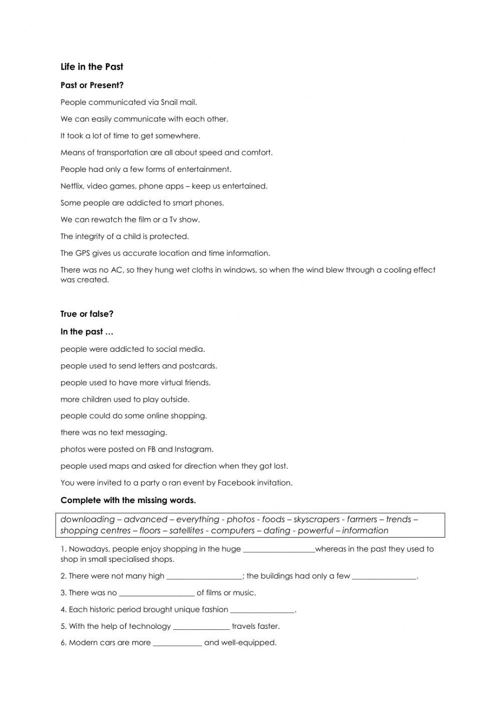 Life in the past vs Life nowadays