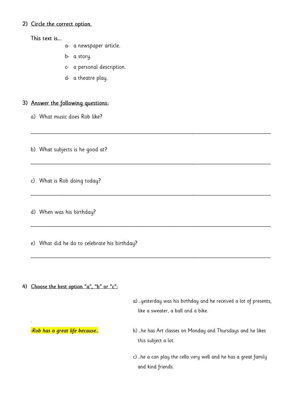 Reading comprehension practice