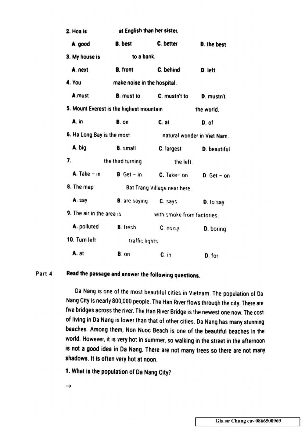 Lớp 6- Bài kiểm tra 45p- Units 4,5