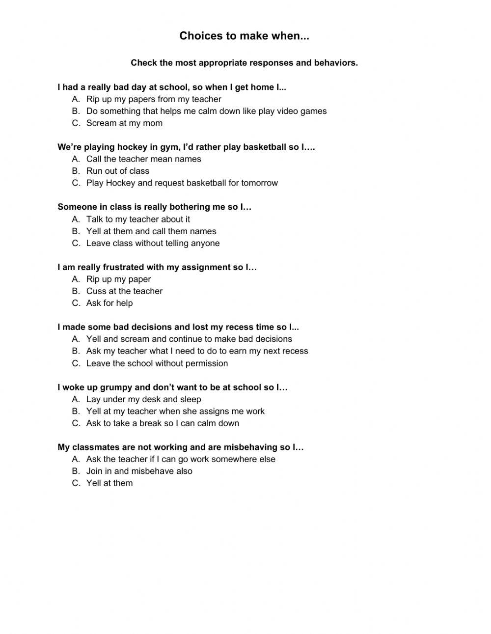 Making appropriate decisions