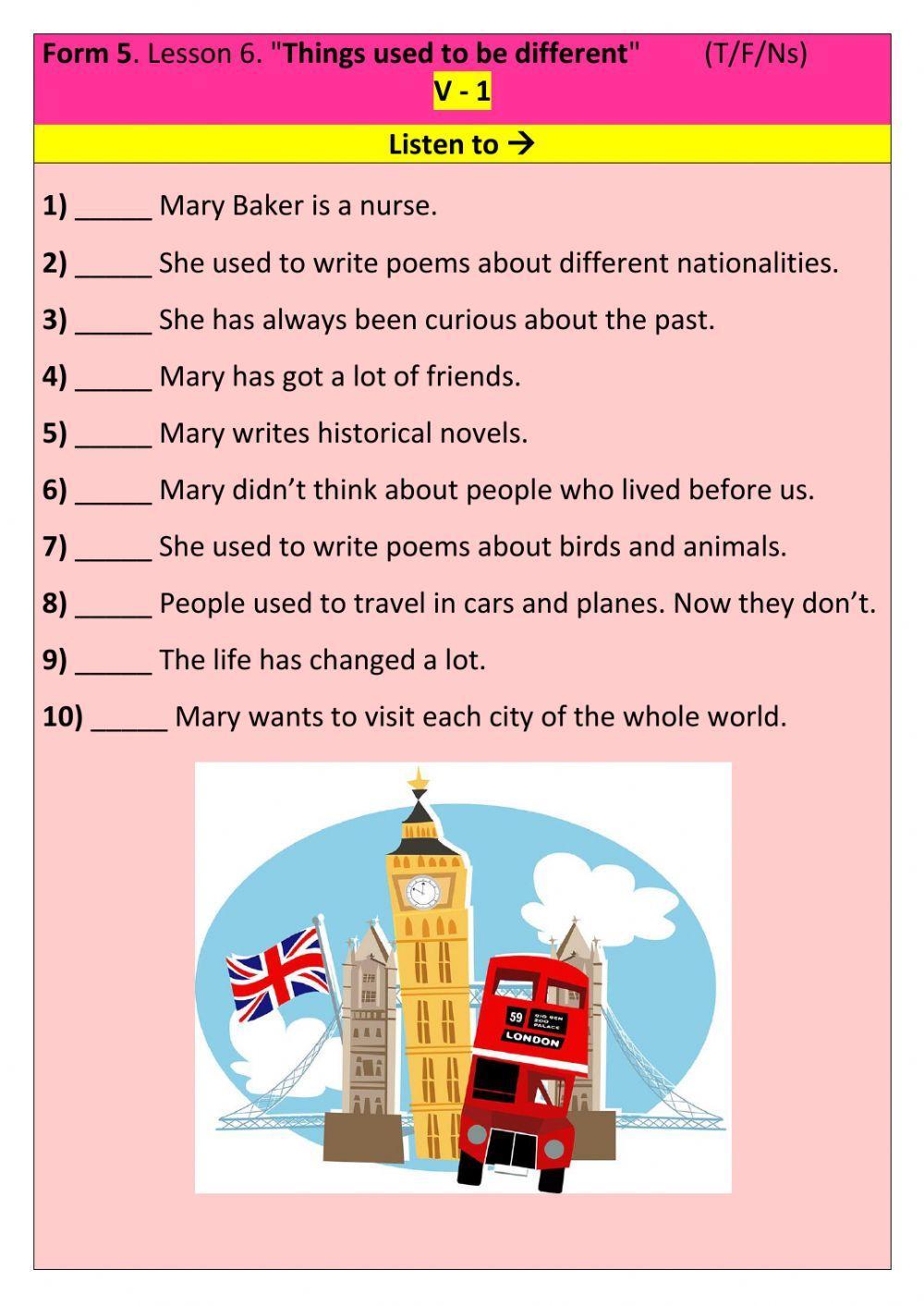 Form 5. Lesson 6. Listening -Things Used to be different Many Years Ago-. V-1