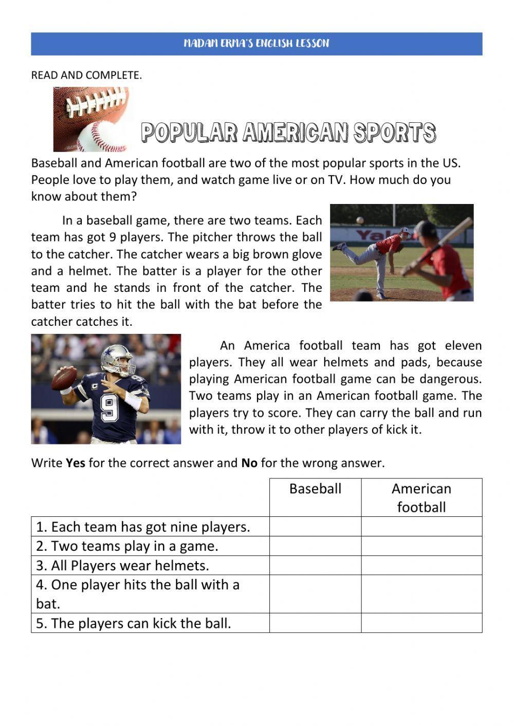 Y4 Unit 9 Popular American Sports