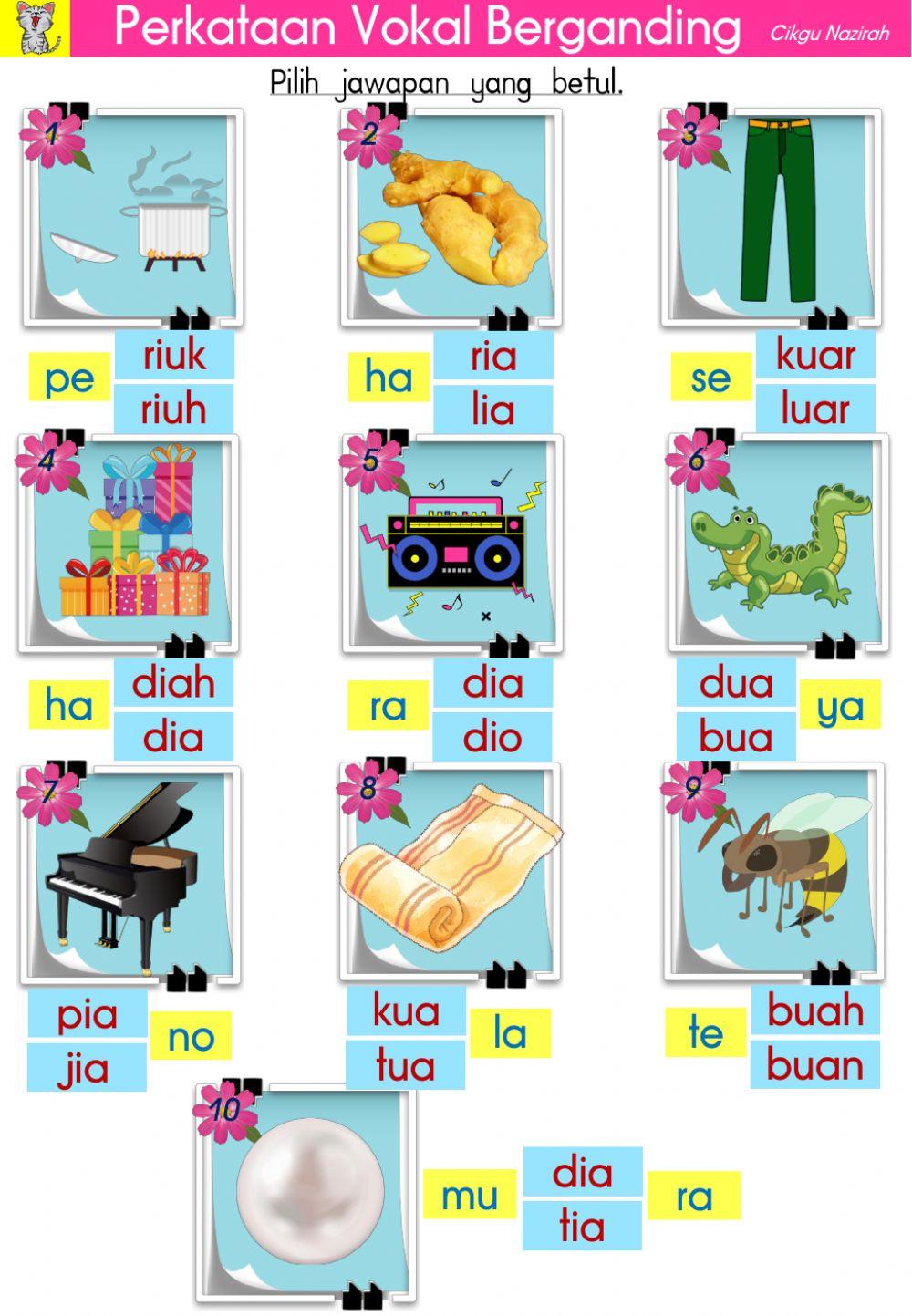 Perkataan vokal berganding - pilih suku kata yang betul