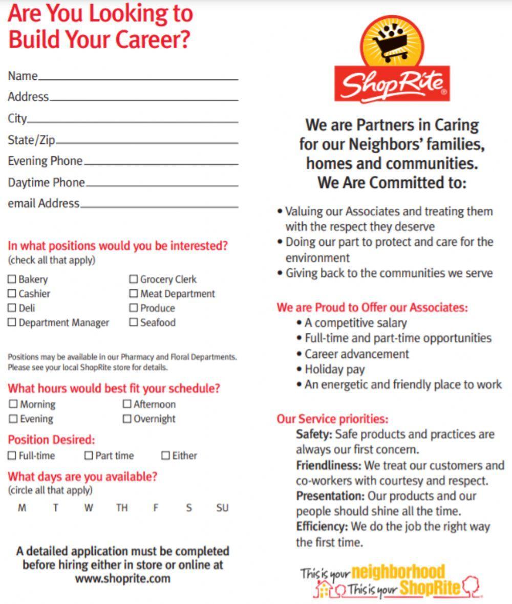 Shoprite Job Application