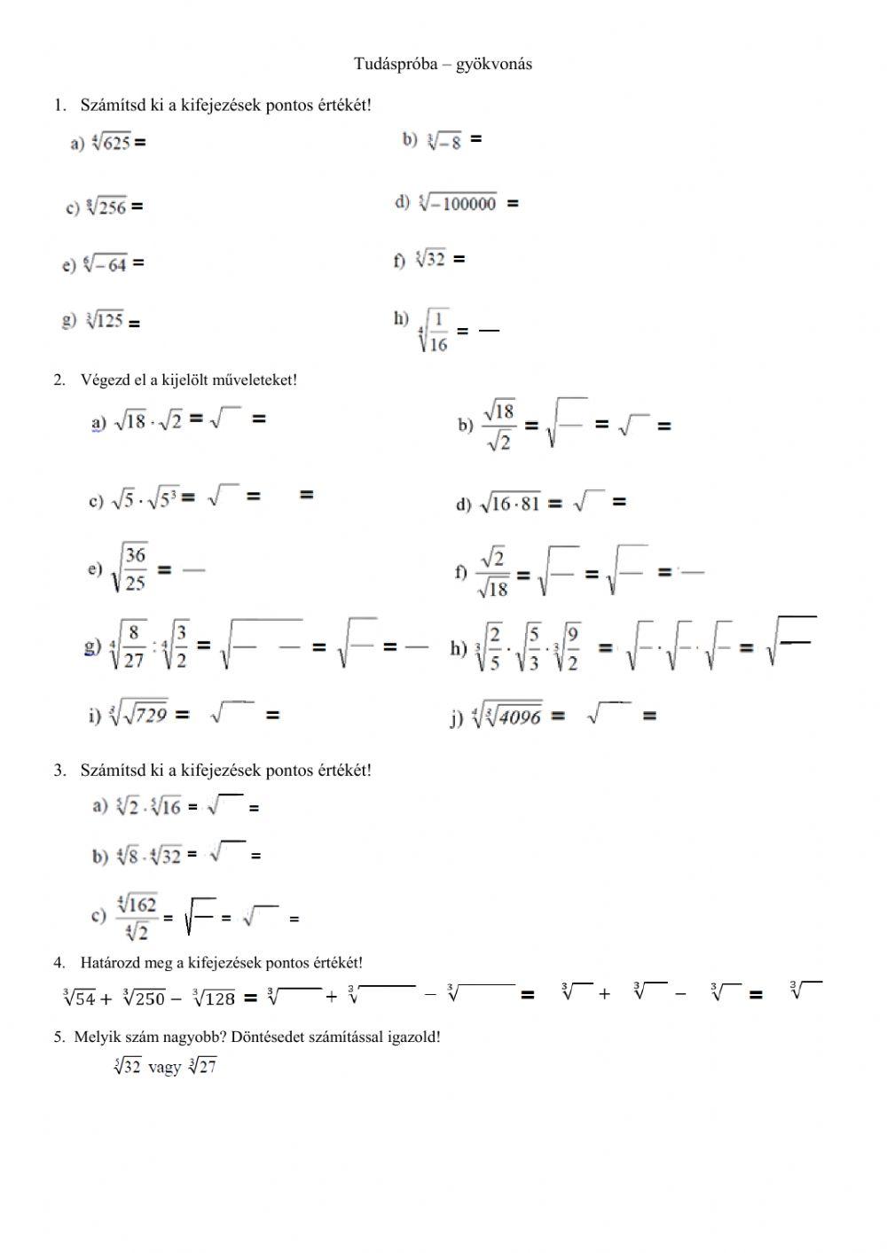 Tudáspróba - gyökvonás