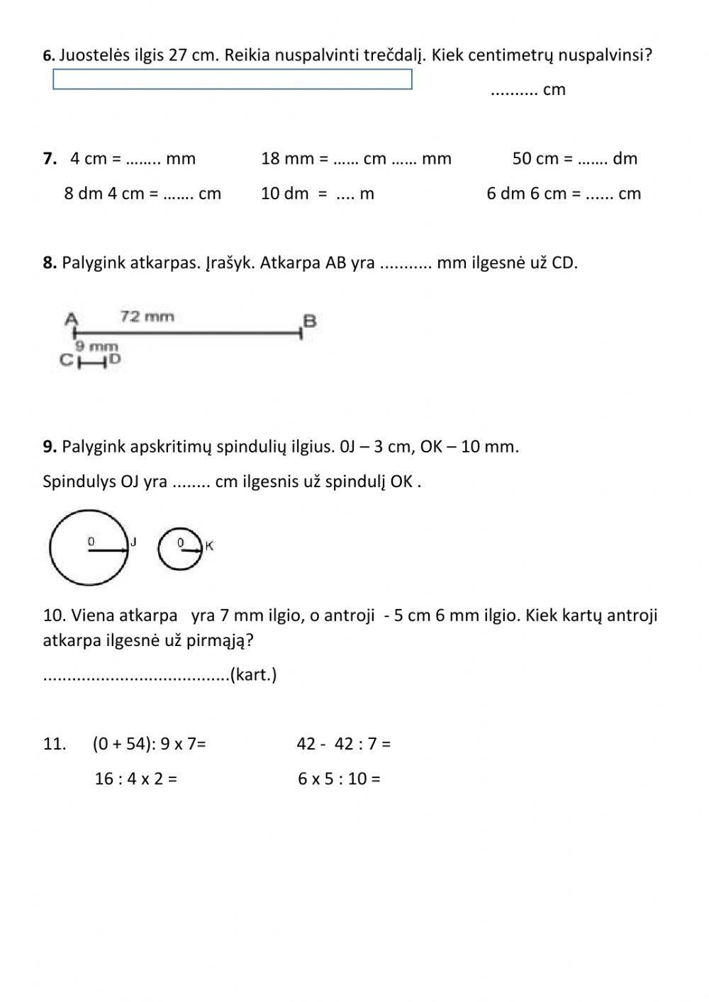 Matematikos testas 3 klasė