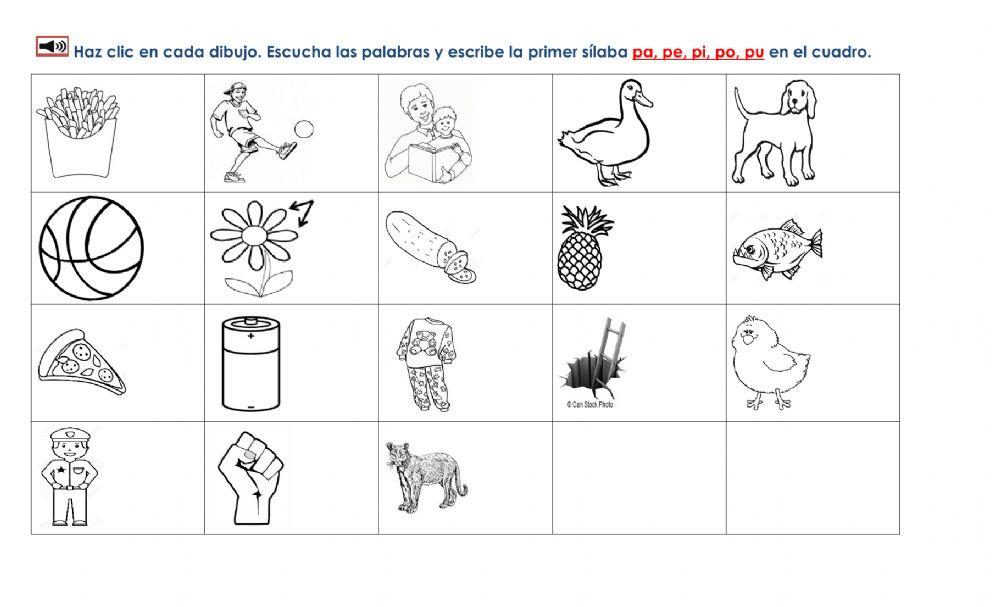 Escucha y escribe la primer sílaba de la p.