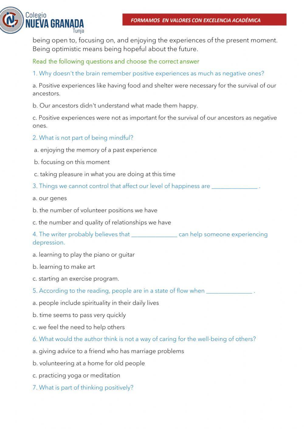 Reading comprehension a2