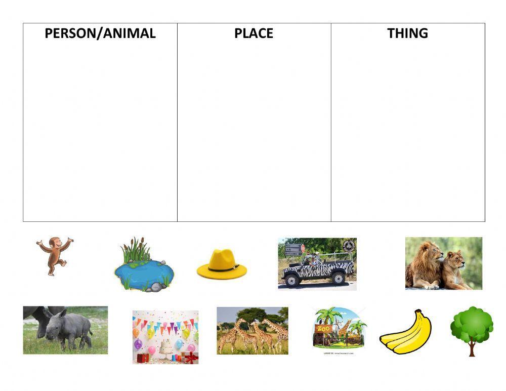 Curious George Goes to the Zoo - Noun Sort