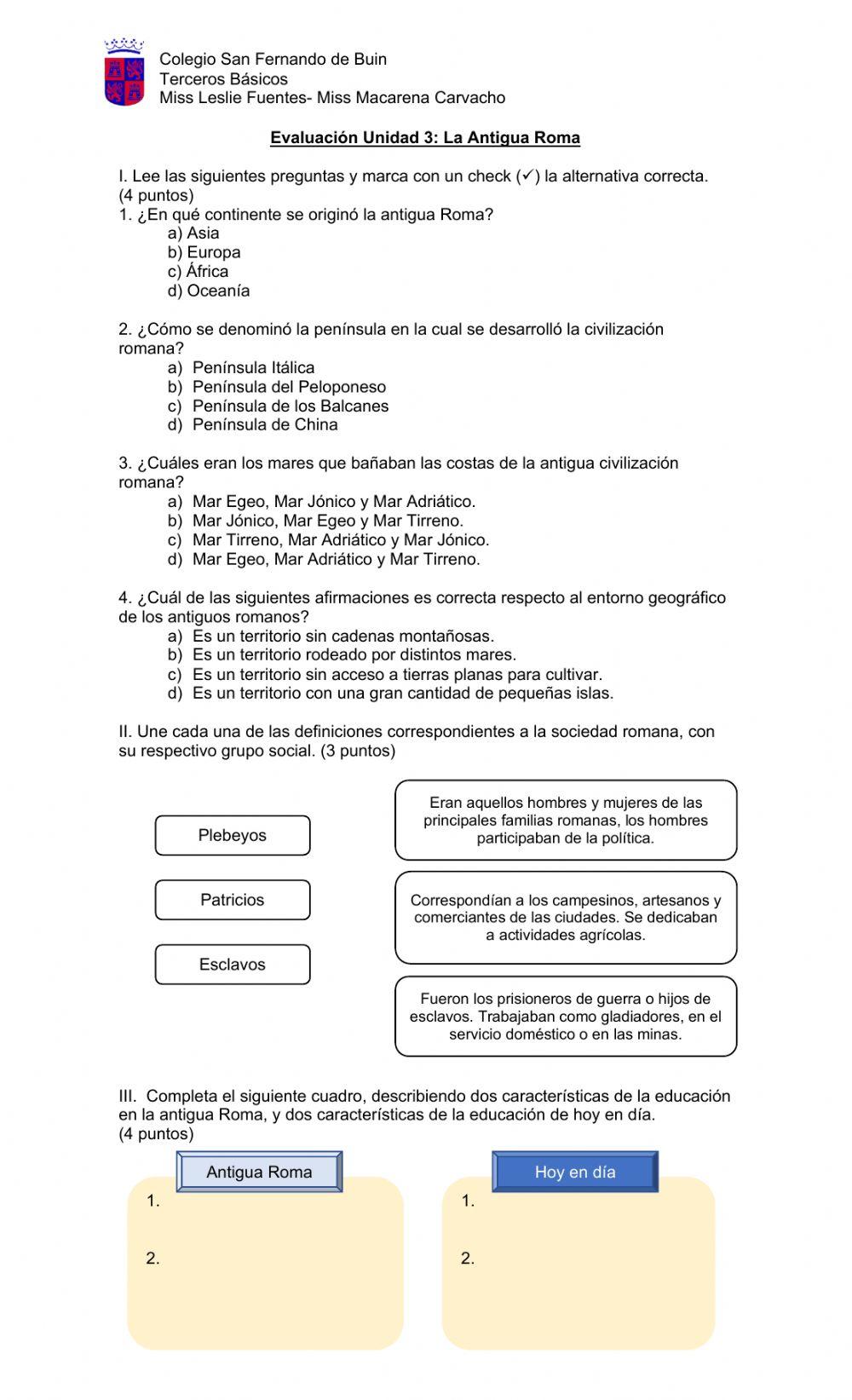 Evaluación Sociedad Unidad 3