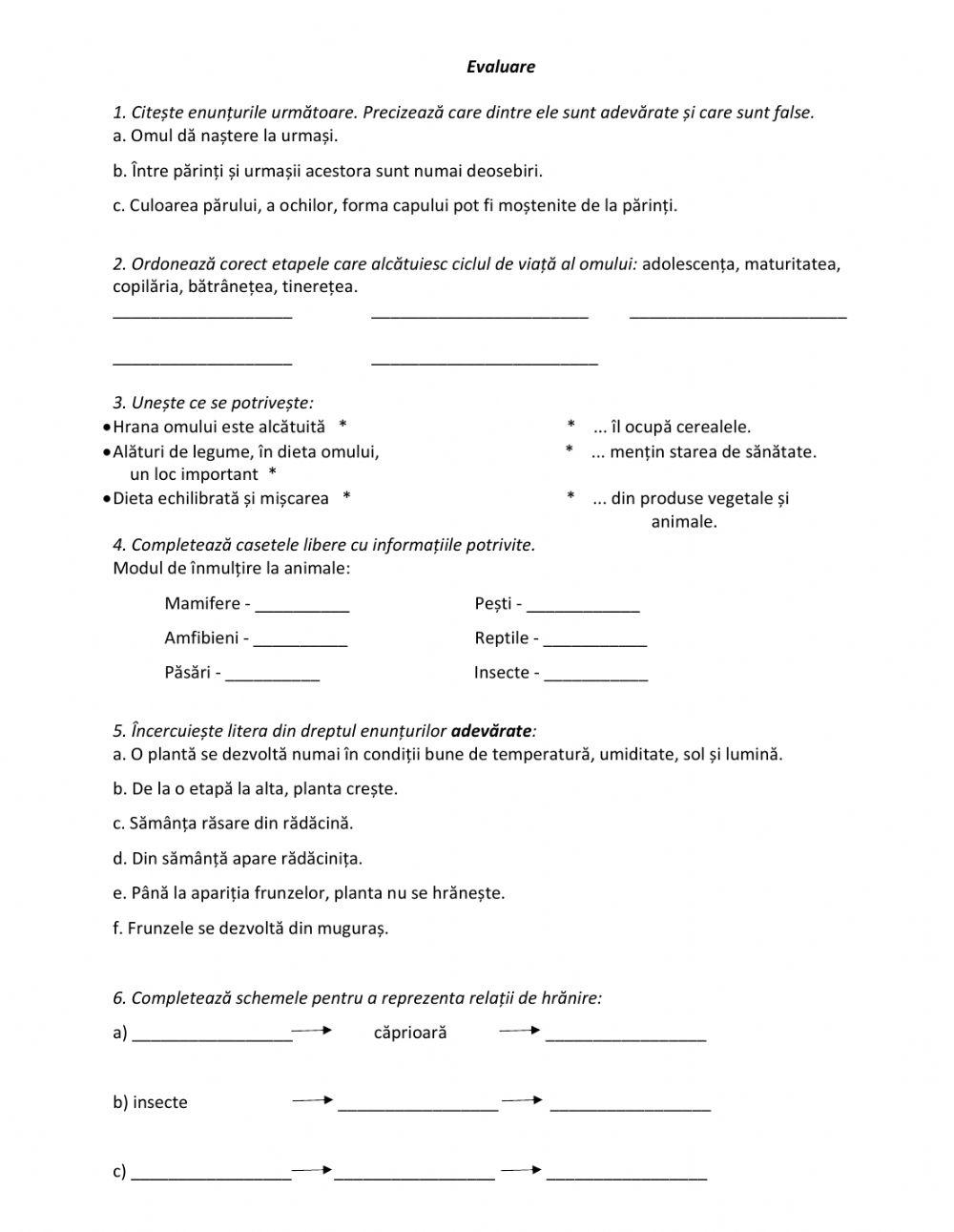 Viețuitoare - etape de viață și hrănire