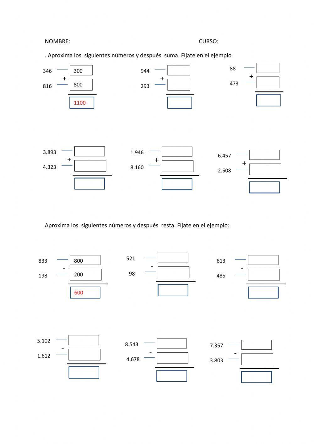 Estimación de sumas y restas