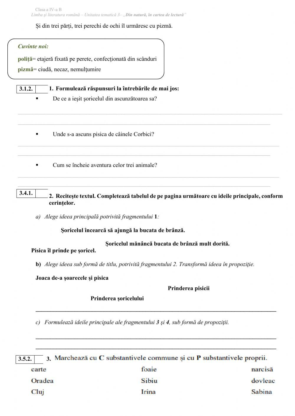 Evaluare U.I.3 ,,Din natură, în cartea de lectură”