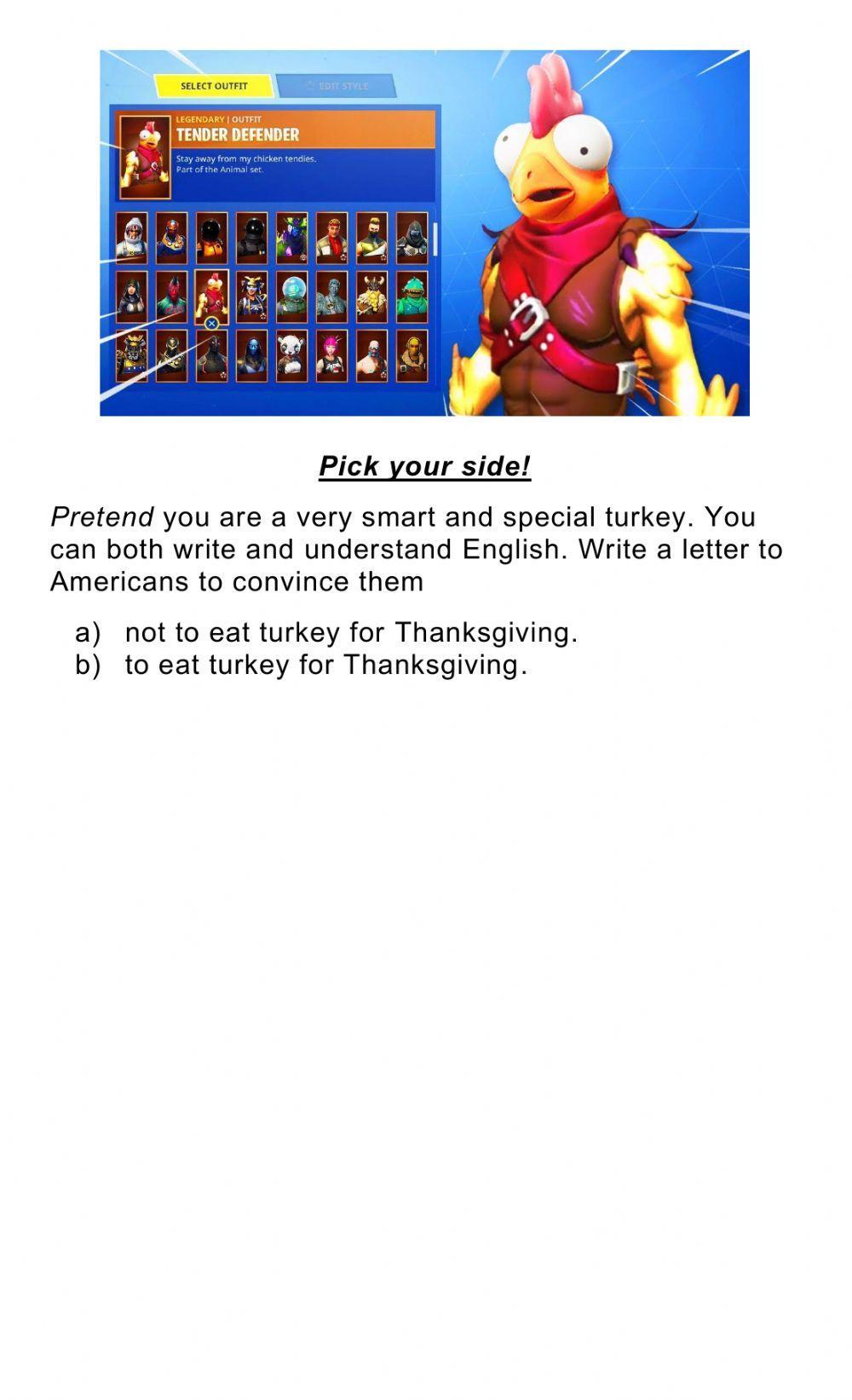 Fortnite: Thanks giving writing