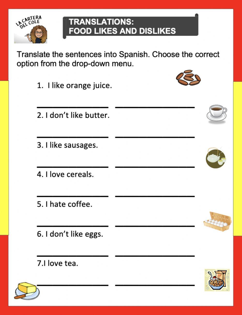 Translations: likes and dislikes food