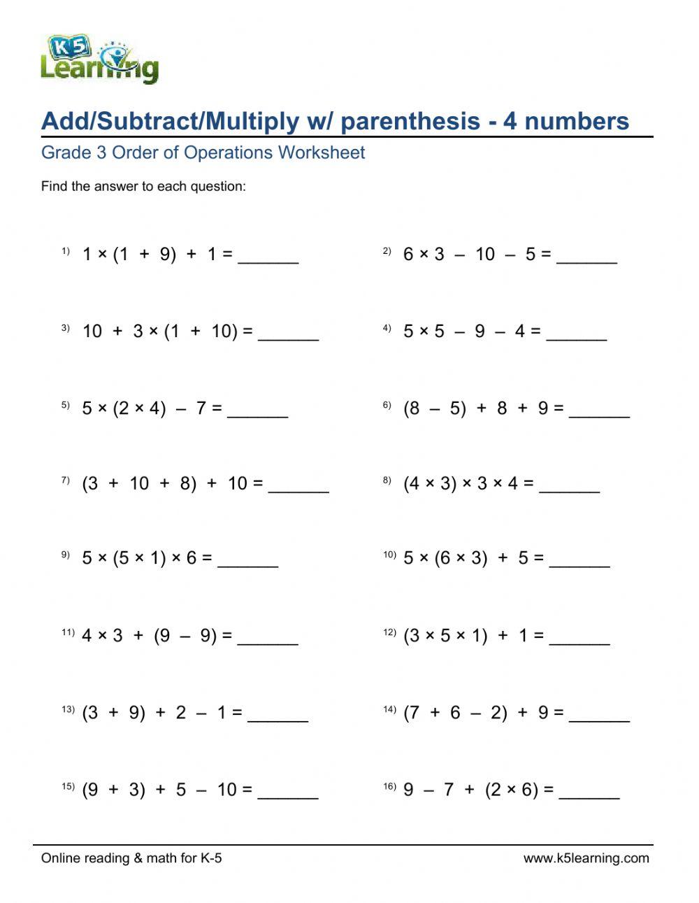 Order of Operation - 4 numbers (PEMDAS) online exercise for | Live ...