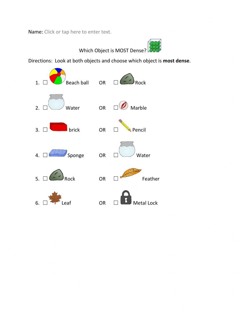 Which Object is Most Dense w visuals