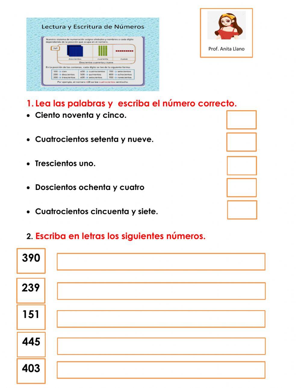 Escritura de numeros hasta el 499