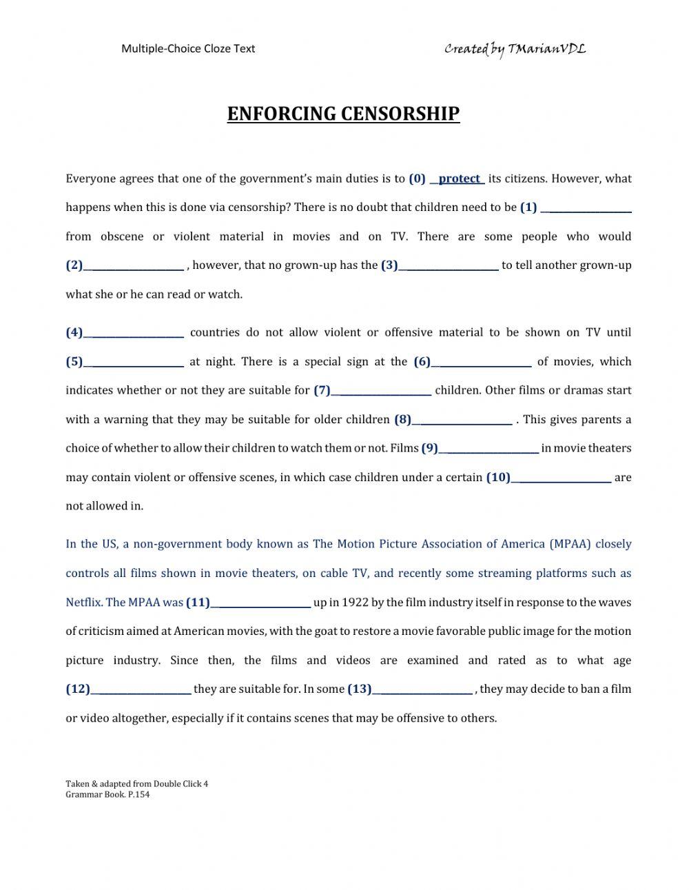Cloze: Enforcing Censorship Cloze: Enforcing Censorship