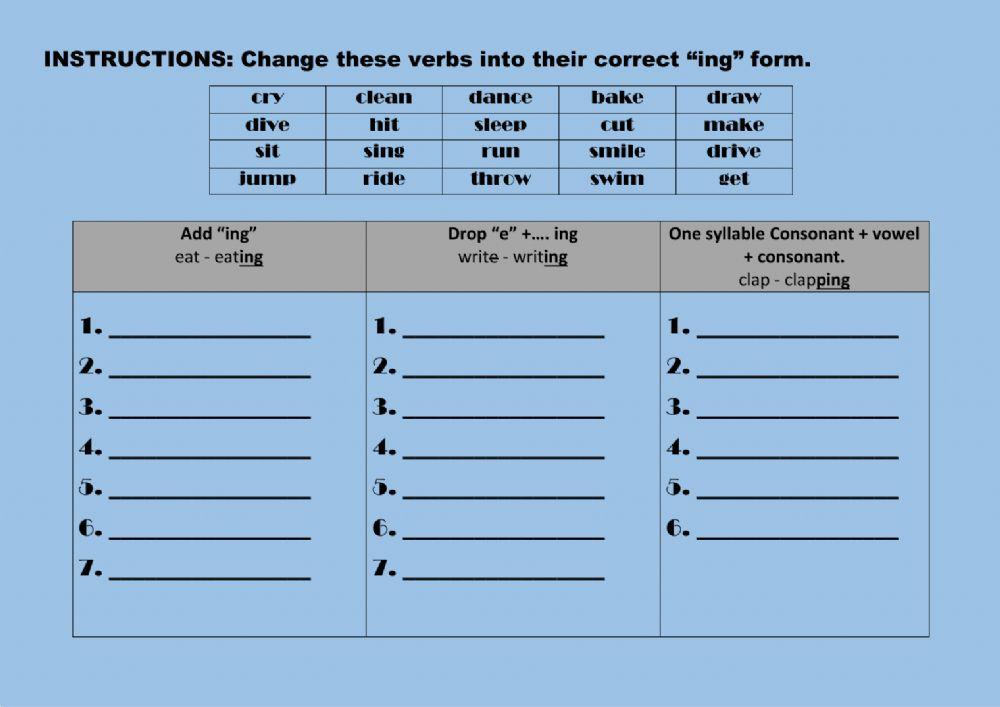 Verbs in ing spelling forms