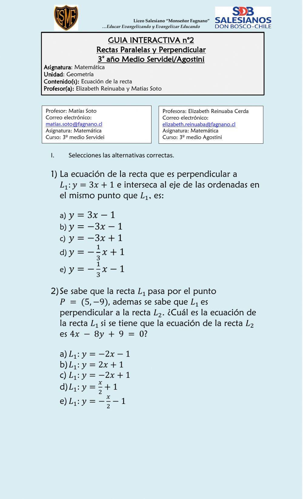 Rectas paralelas y perpendicular