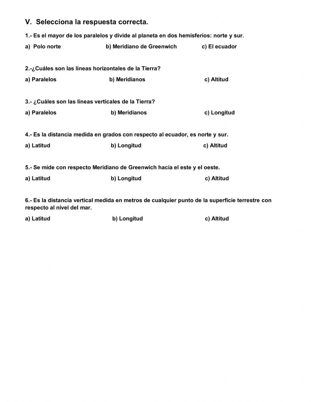 Examen de geografía quinto