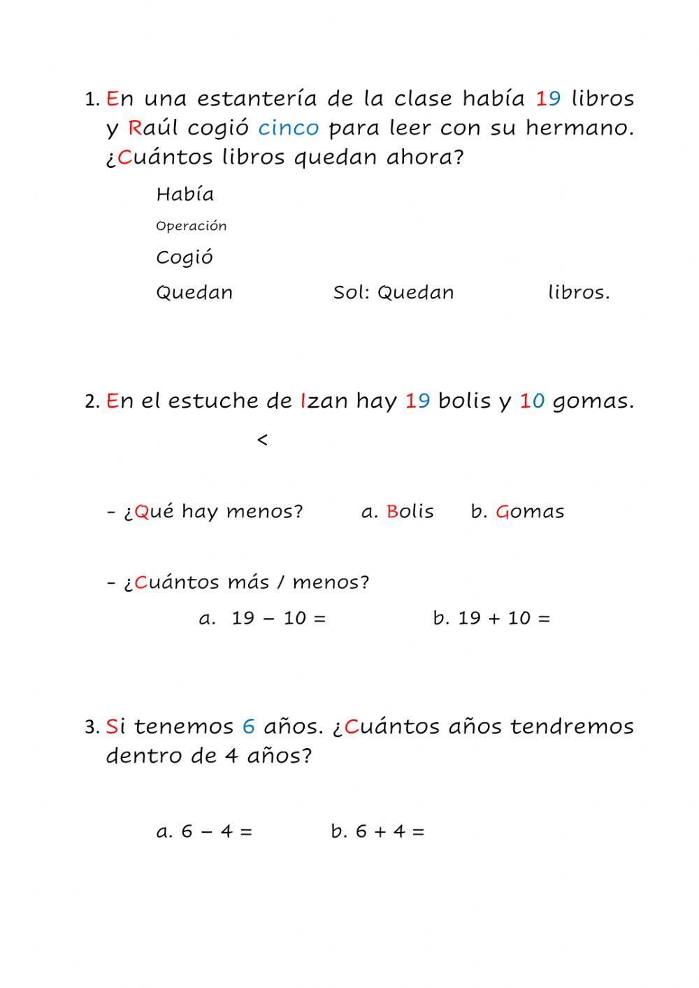 E.P. de sumar y restar para primero