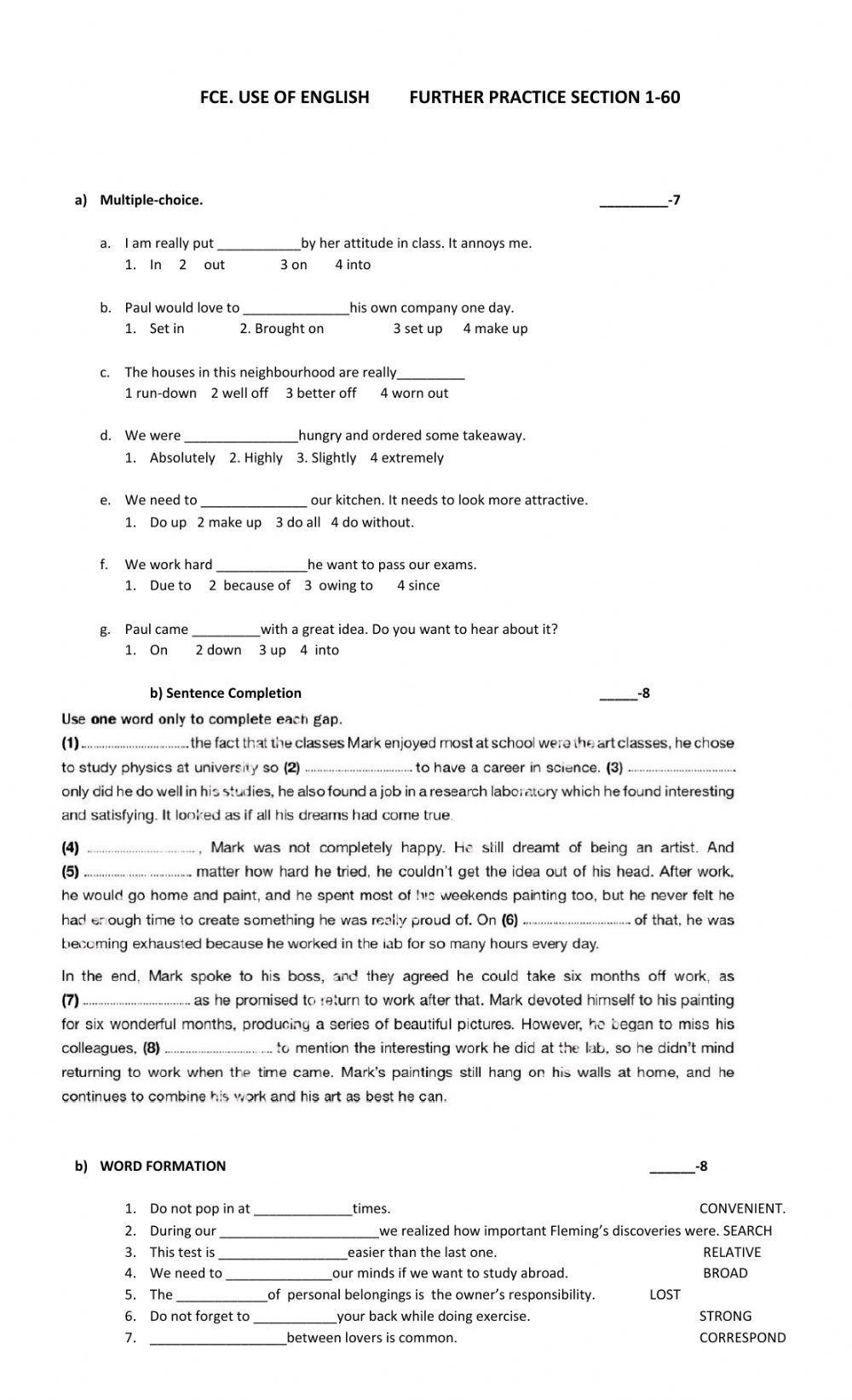 Use of English First Certificate Exam