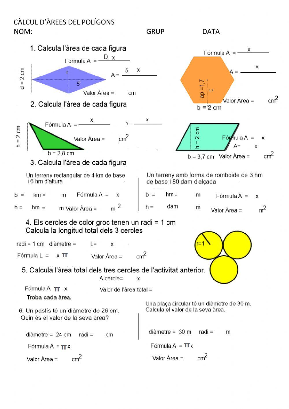 Àrees dels polígons